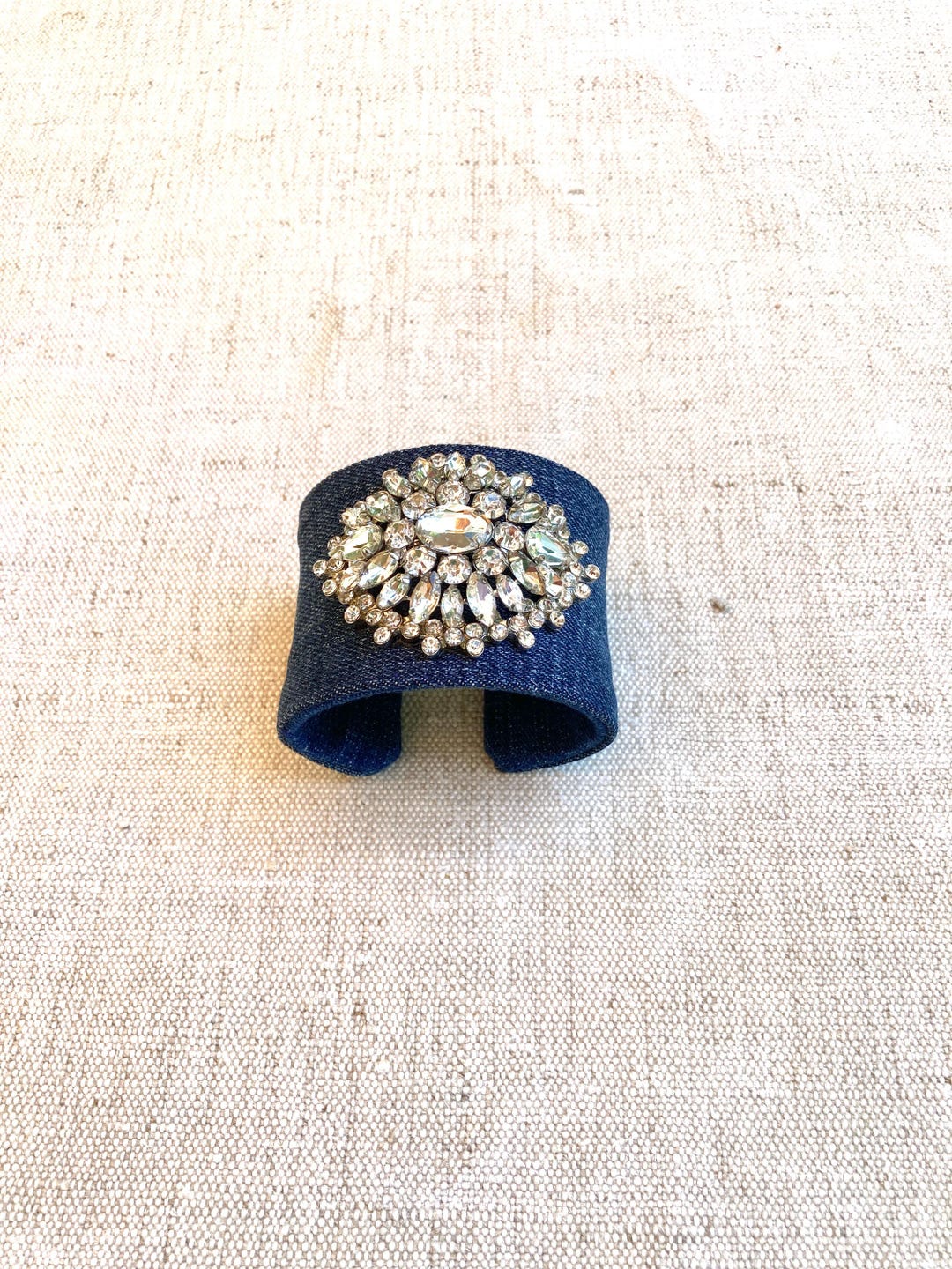Green Acres Denim Adjustable Cuff With Beautiful Rhinestones - Etsy