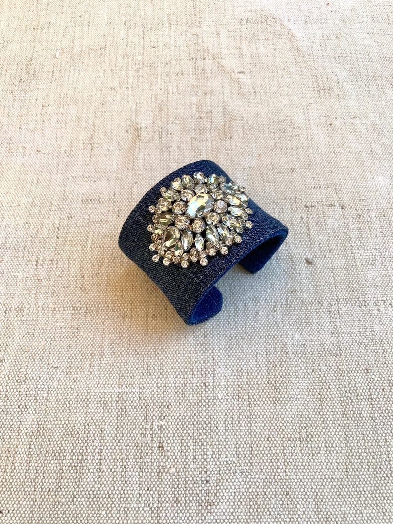 Green Acres Denim Adjustable Cuff With Beautiful Rhinestones - Etsy