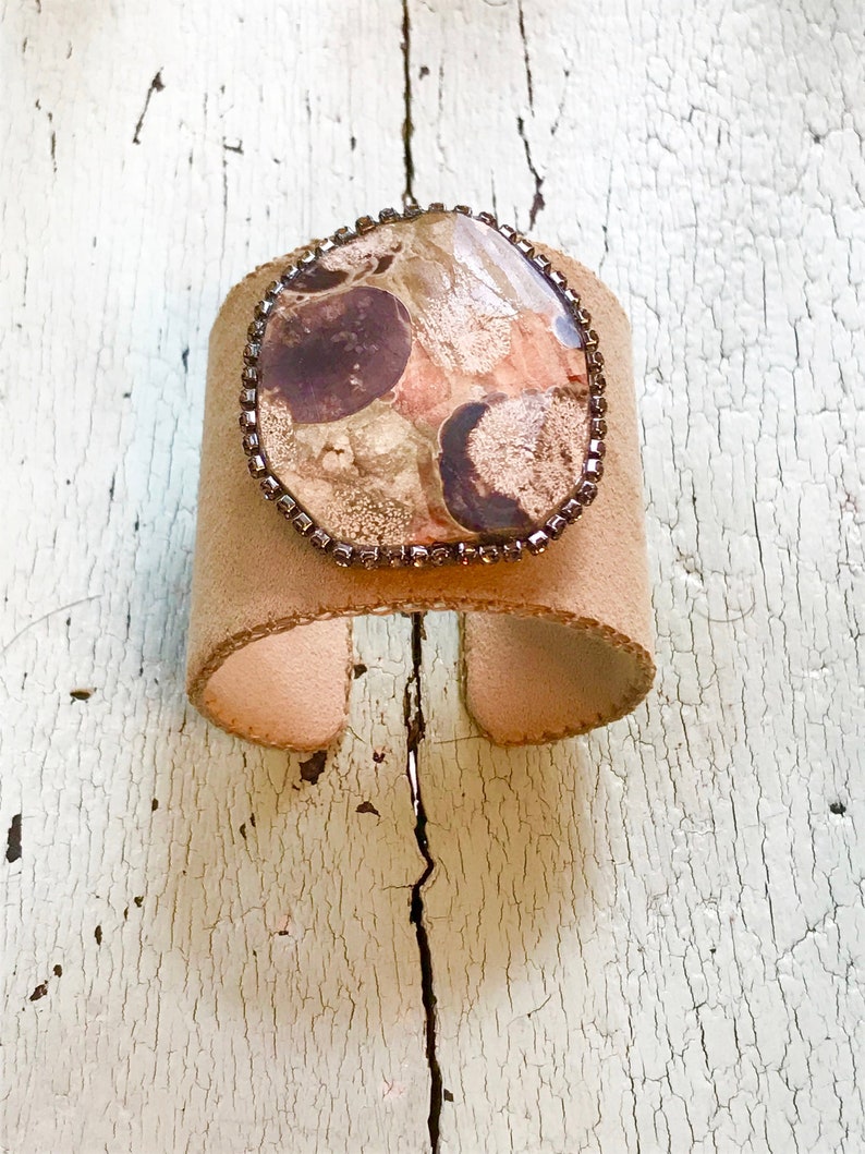 Faux Suede and Jasper Adjustable Cuff Bracelet