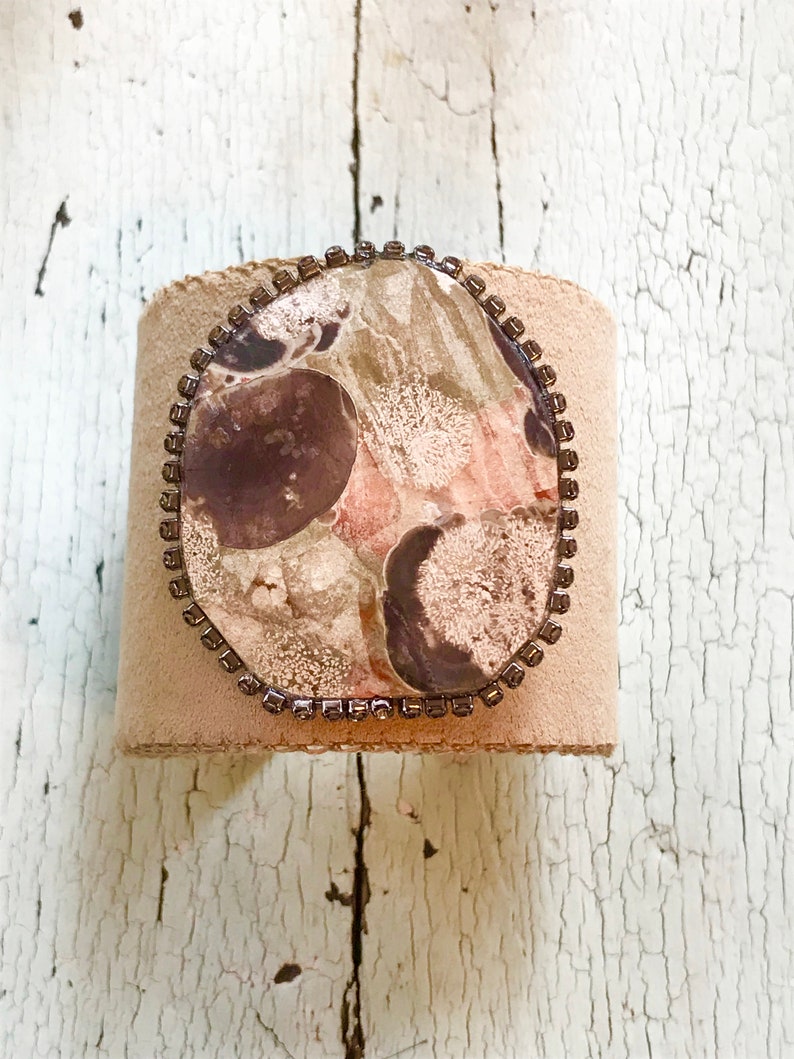 Faux Suede and Jasper Adjustable Cuff Bracelet