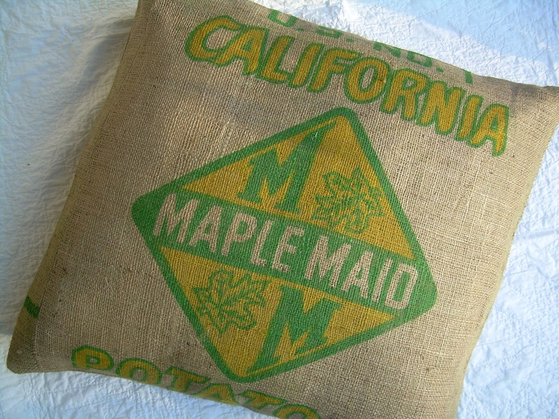 Burlap Pillow Sham 26 Repurposed California Potato Sack image 3