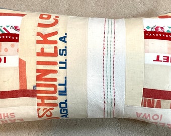 Grain Sack Patchwork Lumbar Pillow 12 x 20