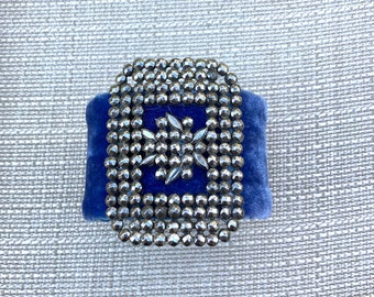 Blue Velvet Adjustable Cuff with Metal Filigree