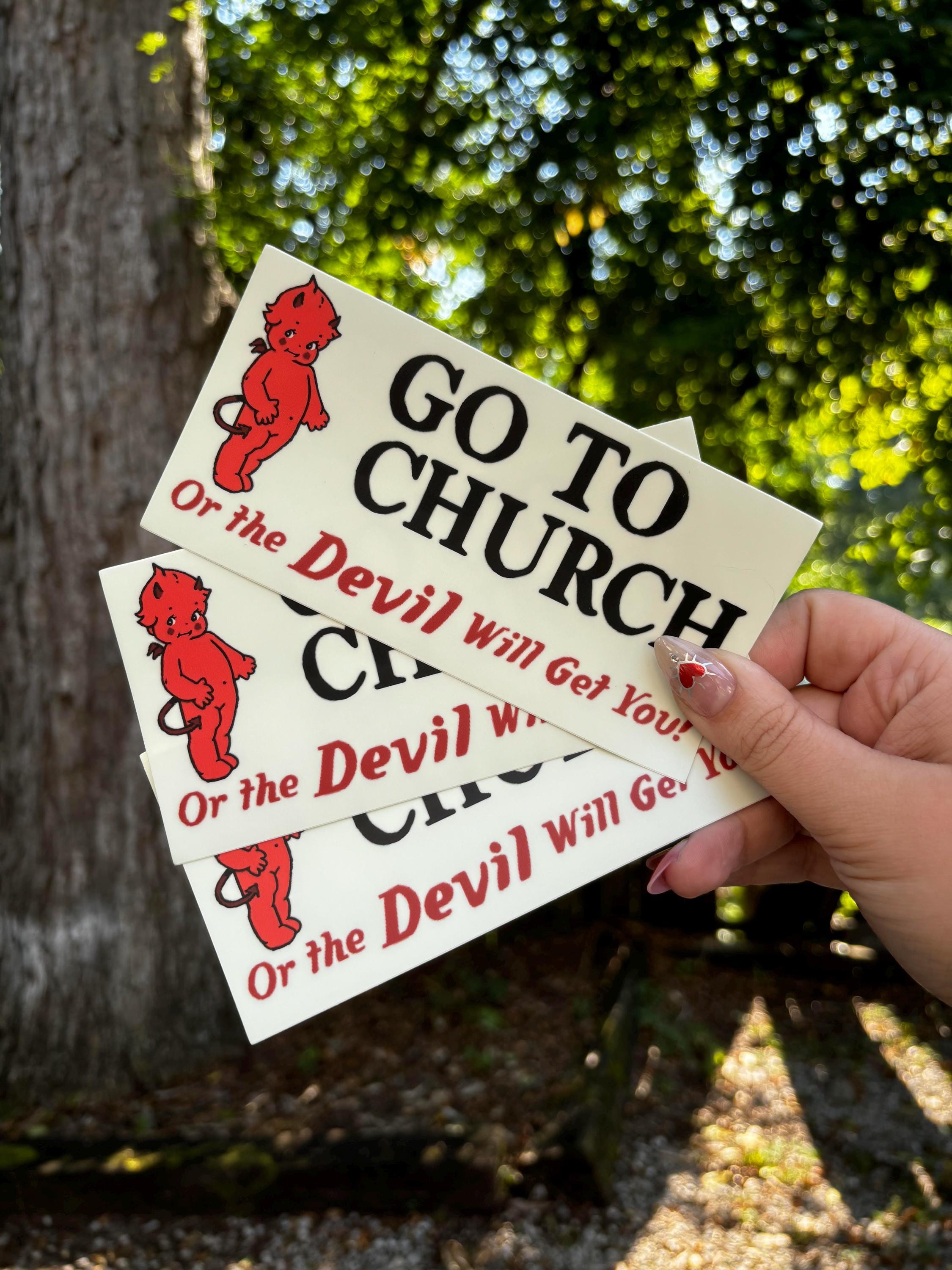Kewpie Go to Church or the Devil Will Get You Alabama Bumper