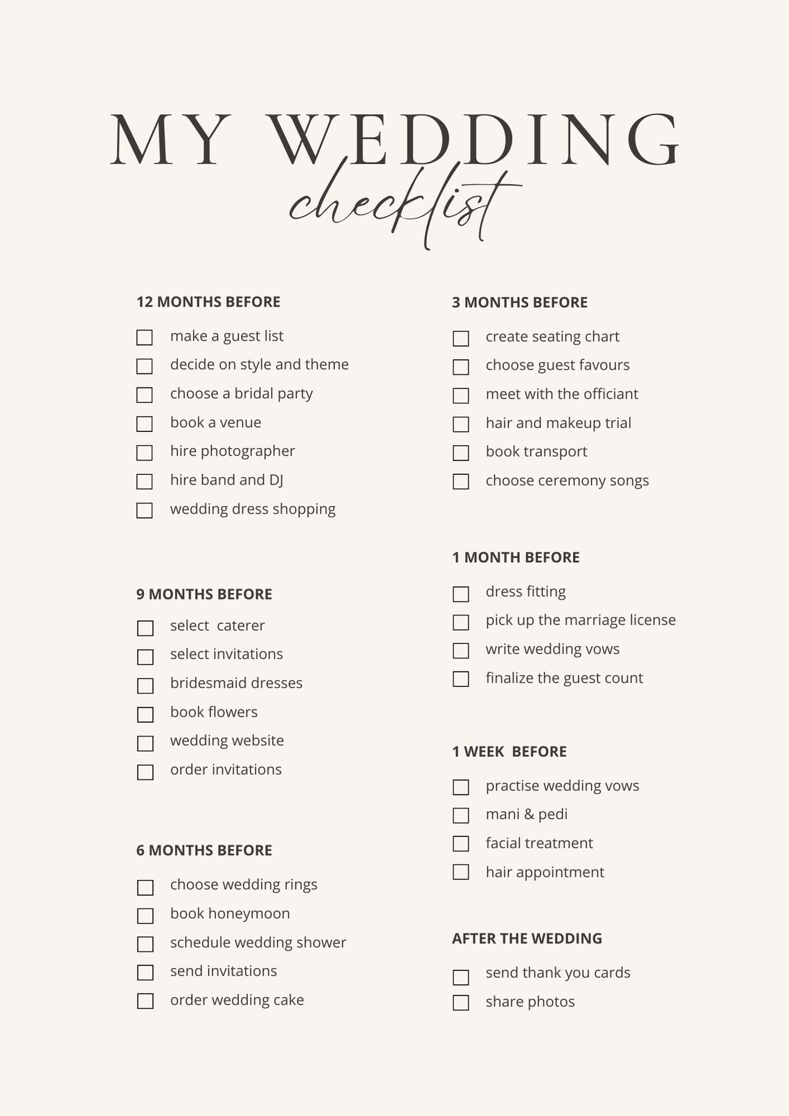 Printable Wedding Checklist: 12 Month Planner (digital Download) - Etsy
