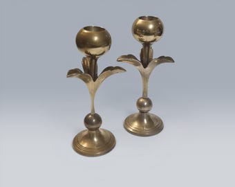Vintage Brass Candle Holders – Pair
