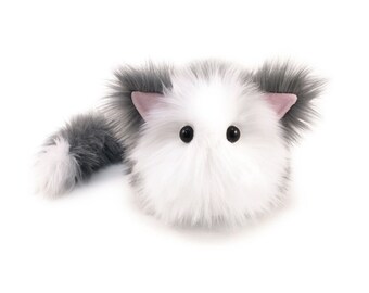 gray and white stuffed cat