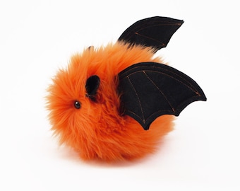 Stuffed Bat Stuffed Animal Cute Plush Toy Bat Luna the Orange Bat Fluffy Fuzzy Furry Snuggly Cuddly Faux Fur Halloween Toy Small 4x5 Inches
