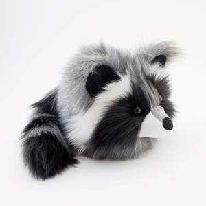 Raccoon Stuffed Animal Kawaii Plushie Gift Fluffy Faux Fur Toy Milo Cute Gray and Black Raccoon Plush Toy Large Woodland Softie 6x10 Inches