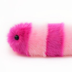 Cute Pink Fluffy Plush Toy Caterpillar Suzie the Pink Striped Snuggle Worm Stuffed Animal Faux Fur Toy Gift Small, Medium, Large Sizes image 4