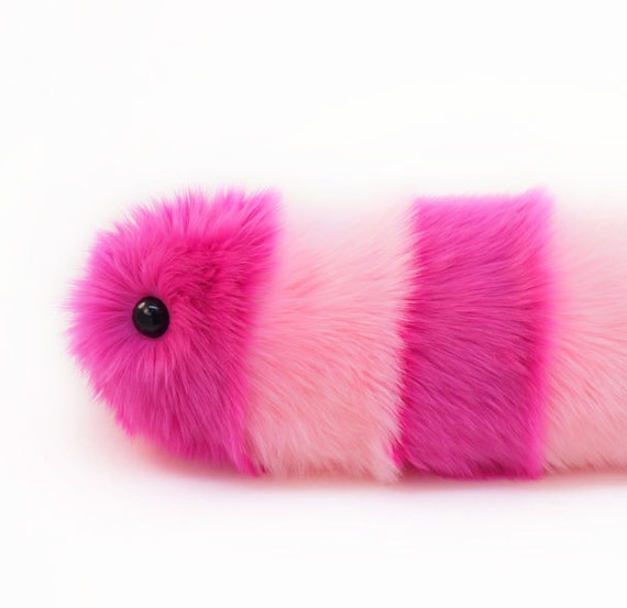 Cute Pink Fluffy Plush Toy Caterpillar Suzie the Pink Striped Snuggle Worm Stuffed  Animal Faux Fur Toy Gift Small, Medium, Large Sizes 