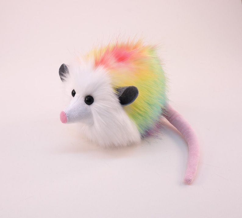 Easter Stuffed Animal Cute Plush Toy Opossum Kawaii Plushie Rainbow Prism Opossum Snuggly Cuddly Faux Possum Small, Medium, Large Sizes image 2