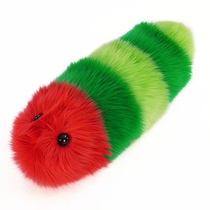 Stuffed Caterpillar Stuffed Animal Cute Plush Toy Caterpillar Kawaii Plushie Reed the Red and Green Faux Fur Snuggle Worm Small, Med, Large