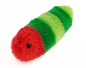 Stuffed Caterpillar Stuffed Animal Cute Plush Toy Caterpillar Kawaii Plushie Reed the Red and Green Faux Fur Snuggle Worm Small, Med, Large