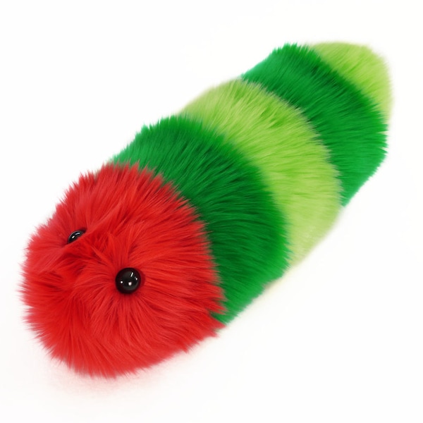 Stuffed Caterpillar Stuffed Animal Cute Plush Toy Caterpillar Kawaii Plushie Reed the Red and Green Faux Fur Snuggle Worm Small, Med, Large