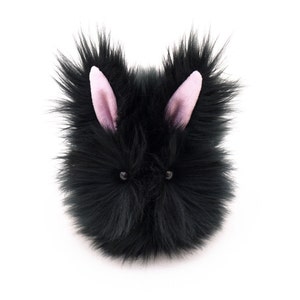 Black Faux Fur Stuffed Bunny, Kawaii Plush Toy
