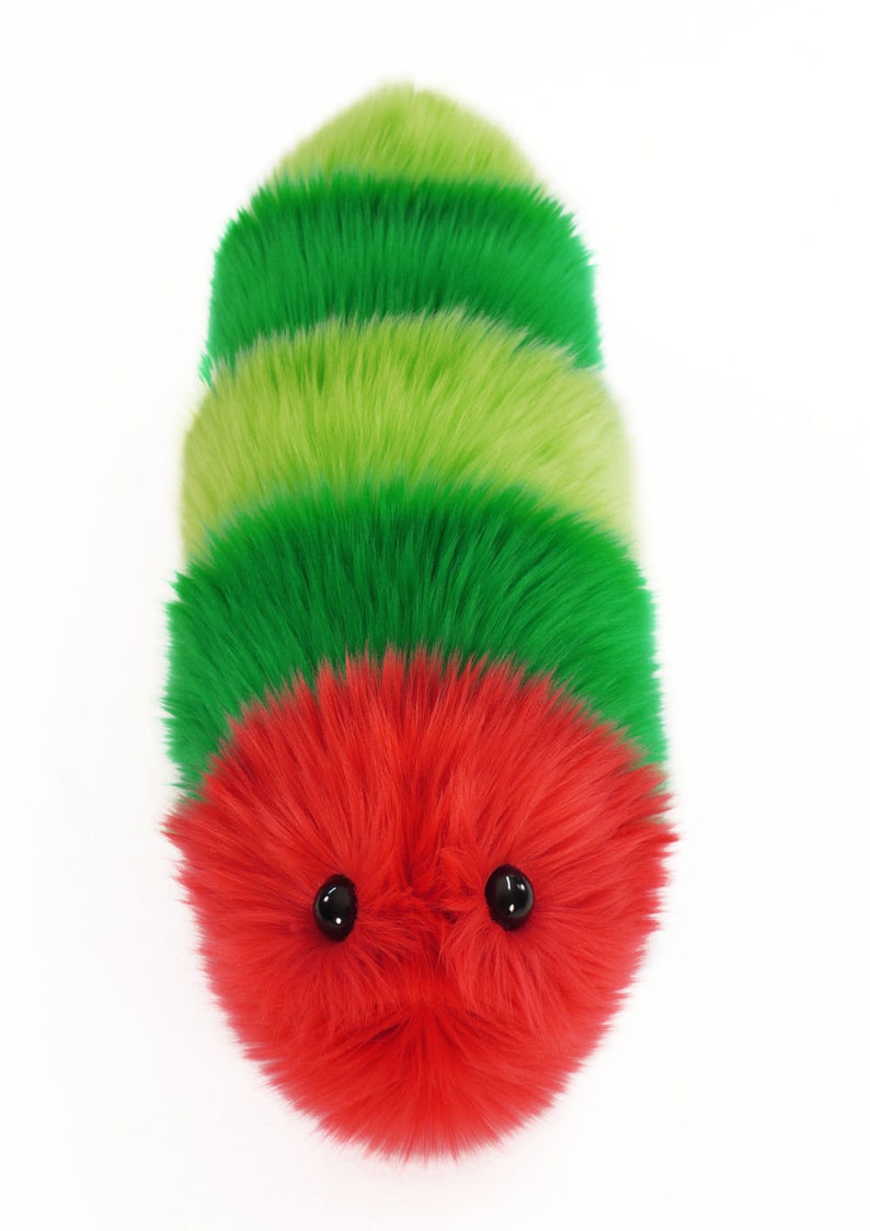 Stuffed Caterpillar Stuffed Animal Cute Plush Toy Caterpillar Kawaii Plushie Reed the Red and Green Faux Fur Snuggle Worm Small, Med, Large image 3