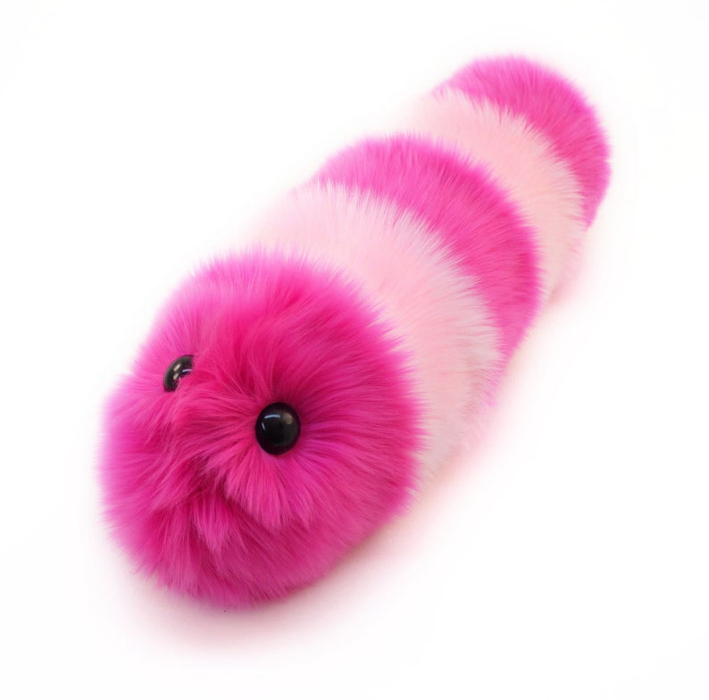 Cute Pink Fluffy Plush Toy Caterpillar Suzie the Pink Striped Snuggle Worm Stuffed Animal Faux Fur Toy Gift Small, Medium, Large Sizes image 2