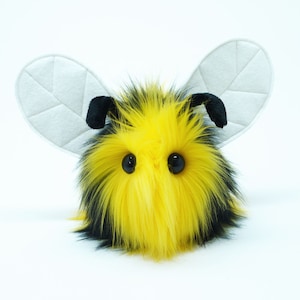 Stuffed Animal Cute Plush Toy Bumble Bee Kawaii Plushie Bumble Black and Yellow Faux Fur Toy Small, Medium, Large Sizes image 1