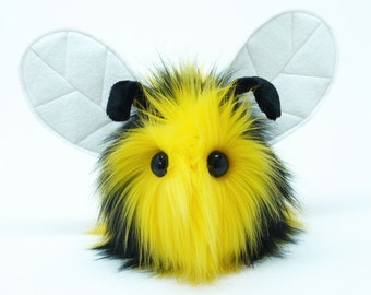 Stuffed Animal Cute Plush Toy Bumble Bee Kawaii Plushie Bumble Black and Yellow Faux Fur Toy Small, Medium, Large Sizes