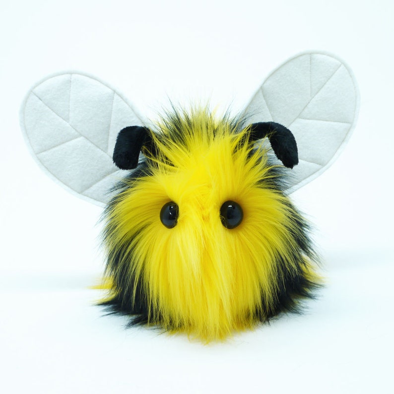 Stuffed Animal Cute Plush Toy Bumble Bee Kawaii Plushie Bumble Black and Yellow Faux Fur Toy Small, Medium, Large Sizes image 1