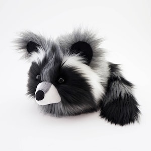 Raccoon Stuffed Animal Kawaii Plushie Gift Fluffy Faux Fur Toy Milo Cute Gray and Black Raccoon Plush Toy Large Woodland Softie 6x10 Inches image 4