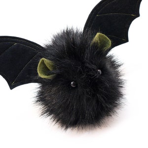 Stuffed Animal Stuffed Bat Cute Plush Toy Bat Kawaii Plushie Fang the Vampire Bat Black Fluffy Halloween Faux Fur Toy Small 4x5 Inches image 1