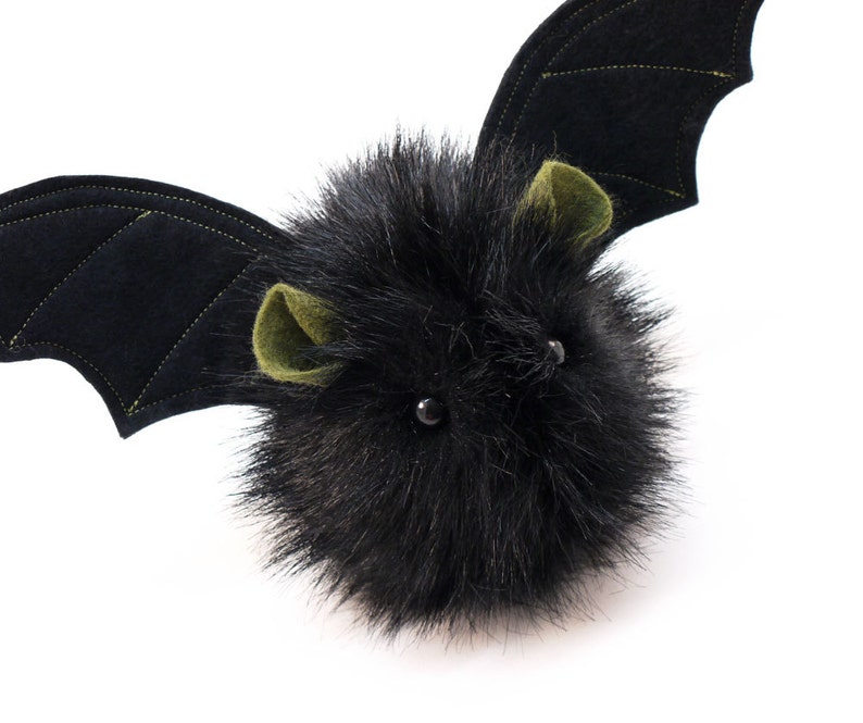 Stuffed Animal Stuffed Bat Cute Plush Toy Bat Kawaii Plushie Fang the Vampire Bat Black Fluffy Halloween Faux Fur Toy Small 4x5 Inches image 1