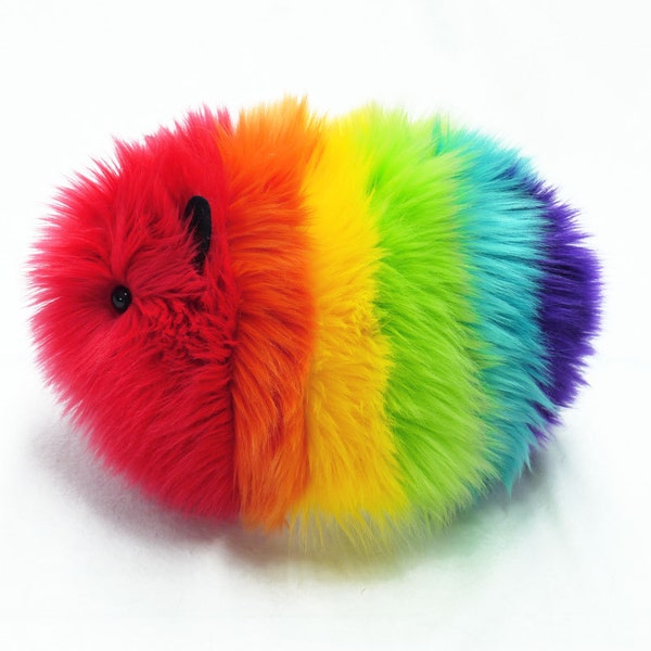 Rainbow Guinea Pig Stuffed Animal Cute Plush Toy Snuggly Cuddly Faux Fur Plushie Large 6x10 Inches