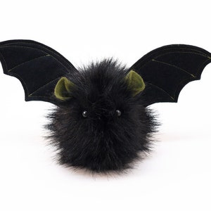Stuffed Animal Stuffed Bat Cute Plush Toy Bat Kawaii Plushie Fang the Vampire Bat Black Fluffy Halloween Faux Fur Toy Small 4x5 Inches image 2