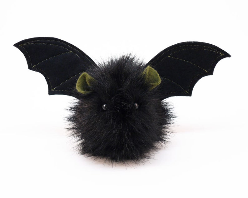 Stuffed Animal Stuffed Bat Cute Plush Toy Bat Kawaii Plushie Fang the Vampire Bat Black Fluffy Halloween Faux Fur Toy Small 4x5 Inches image 2