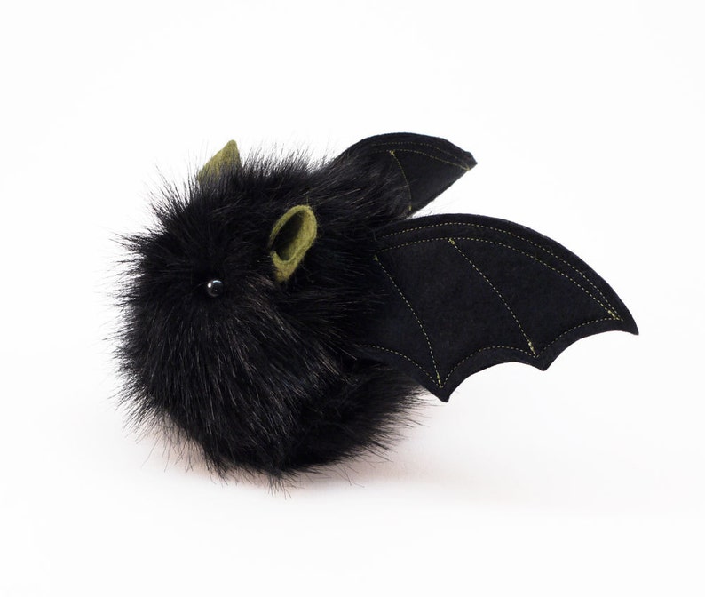 Stuffed Animal Stuffed Bat Cute Plush Toy Bat Kawaii Plushie Fang the Vampire Bat Black Fluffy Halloween Faux Fur Toy Small 4x5 Inches image 3