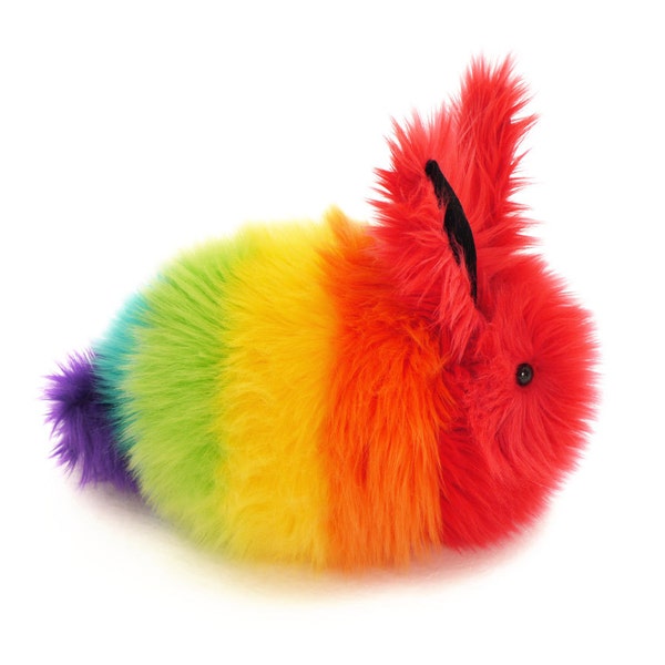 Rainbow Stuffed Bunny Cute Stuffed Animal Plush Toy Bow the Rainbow Rabbit Kawaii Plushie Large 6x10 Inches