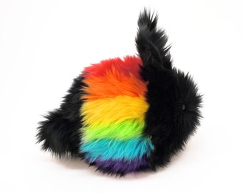 Rainbow Faux Fur Plush Bunny: Large Black & Colorful Stuffed Animal