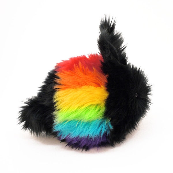Rainbow Noir Cute Plush Toy Bunny Stuffed Animal Faux Fur Plushie Large 6x10 Inches