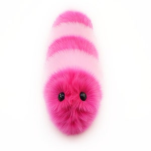 Cute Pink Fluffy Plush Toy Caterpillar Suzie the Pink Striped Snuggle Worm Stuffed Animal Faux Fur Toy Gift Small, Medium, Large Sizes image 3