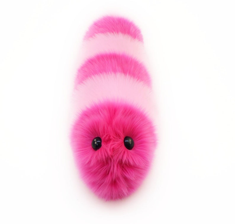 Cute Pink Fluffy Plush Toy Caterpillar Suzie the Pink Striped Snuggle Worm Stuffed Animal Faux Fur Toy Gift Small, Medium, Large Sizes image 3