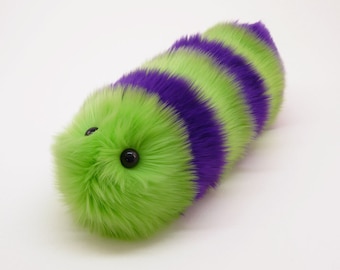 Stuffed Caterpillar Stuffed Animal Cute Plush Toy Caterpillar Kawaii Plushie Mo the Green and Purple Snuggle Worm Toy, Medium 6x18 Inches