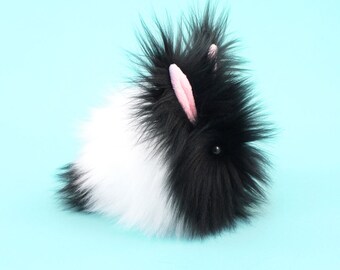 Black and White Bunny Stuffed Animal Plush Toy Bunny Rabbit Oscar Faux Fur Stocking Stuffer Gift Small 4x5 Inches, Comes in Three Sizes