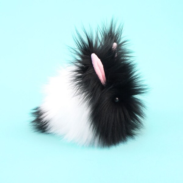 Black and White Bunny Stuffed Animal Plush Toy Bunny Rabbit Oscar Faux Fur Stocking Stuffer Gift Small 4x5 Inches, Comes in Three Sizes