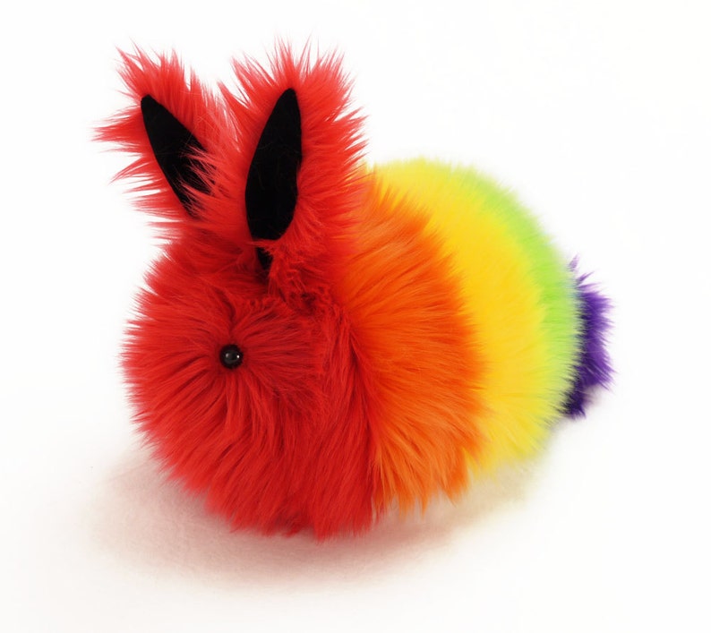 Rainbow Stuffed Bunny Cute Stuffed Animal Plush Toy Bow the Rainbow Rabbit Kawaii Plushie Large 6x10 Inches image 2