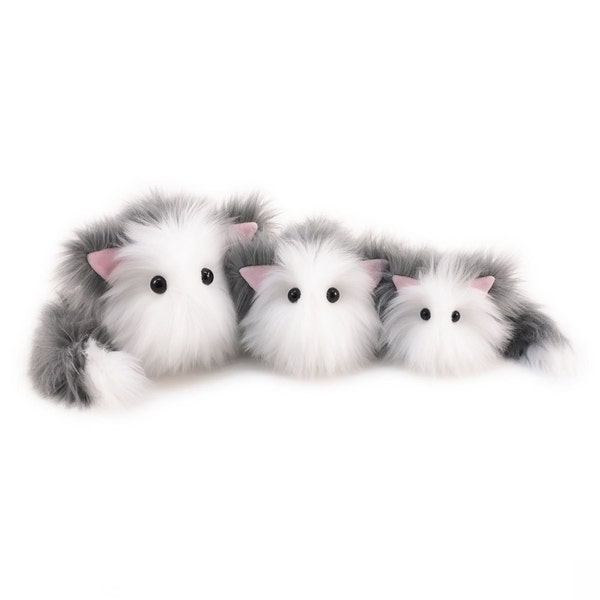 Stuffed Cat Stuffed Animal Cute Plush Toy Cat Kawaii Plushie Buddy the Gray and White Cuddly Snuggly Faux Fur Kitty Cat Small , Md, Large