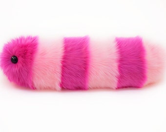 Cute Pink Fluffy Plush Toy Caterpillar Suzie the Pink Striped Snuggle Worm Stuffed Animal Faux Fur Toy Gift Small, Medium, Large Sizes