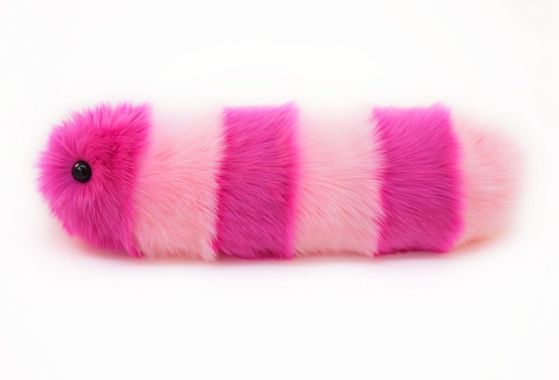 Cute Pink Fluffy Plush Toy Caterpillar Suzie the Pink Striped Snuggle Worm Stuffed Animal Faux Fur Toy Gift Small, Medium, Large Sizes image 1