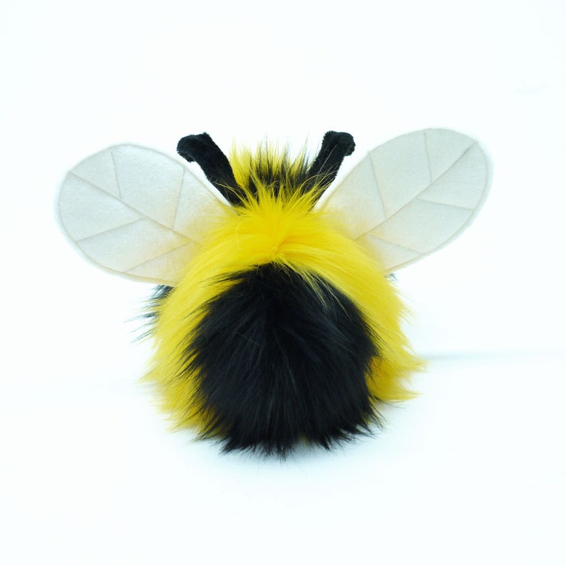 Stuffed Animal Cute Plush Toy Bumble Bee Kawaii Plushie Bumble Black and Yellow Faux Fur Toy Small, Medium, Large Sizes image 3