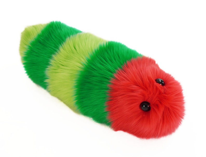 Stuffed Caterpillar Stuffed Animal Cute Plush Toy Caterpillar Kawaii Plushie Reed the Red and Green Faux Fur Snuggle Worm Small, Med, Large image 5