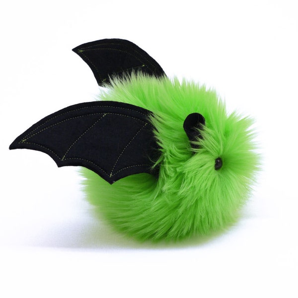 Stuffed Bat Stuffed Animal Cute Plush Toy Kawaii Plushie Beetle the Bat Lime Green Snuggly Cuddly Faux Fur Halloween Toy Small 4x5 Inches