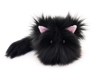 Stuffed Cat Stuffed Animal Cute Plush Toy Cat Kawaii Plushie Poe the Black Kitty Cat Faux Fur Toy Stocking Stuffer Small, Md, Large Sizes