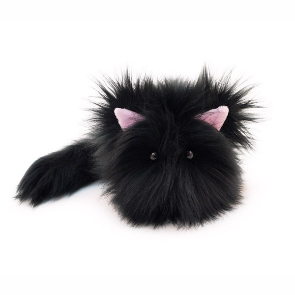 Stuffed Cat Stuffed Animal Cute Plush Toy Cat Kawaii Plushie Poe the Black Kitty Cat Faux Fur Toy Stocking Stuffer Small, Md, Large Sizes