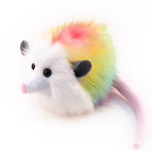 Easter Stuffed Animal Cute Plush Toy Opossum Kawaii Plushie Rainbow Prism Opossum Snuggly Cuddly Faux Possum Small, Medium, Large Sizes image 1